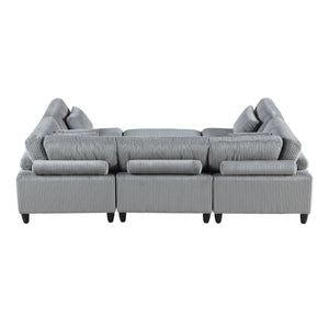 English Elm 6Pc Modular Sectional Set - Versatile Gray Corduroy Living Room Furniture For Custom Comfort & Style B011S01563