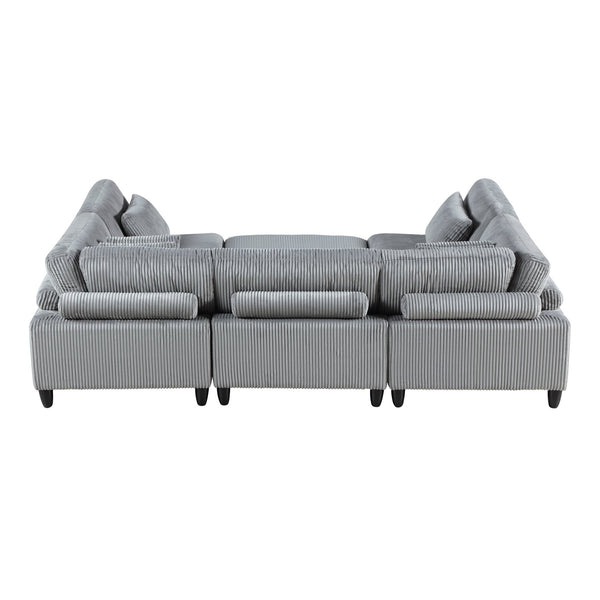 English Elm 6Pc Modular Sectional Set - Versatile Gray Corduroy Living Room Furniture For Custom Comfort & Style B011S01563