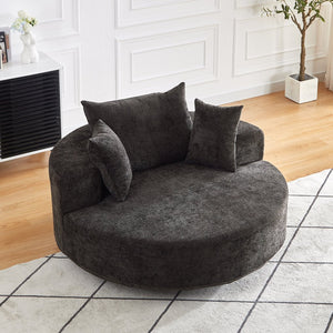 English Elm 55''L Chenille Foam Single Swivel Chair with Plush Backrest Pillow, 360° Smooth Recline for Living Room Lounge Comfort Black W834S00351