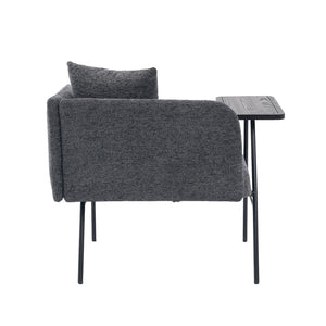 English Elm Leisure Linen Accent Chair with Built-in Side Table Pockets and Lumbar Pillow Modern Dark Gray W395P453309