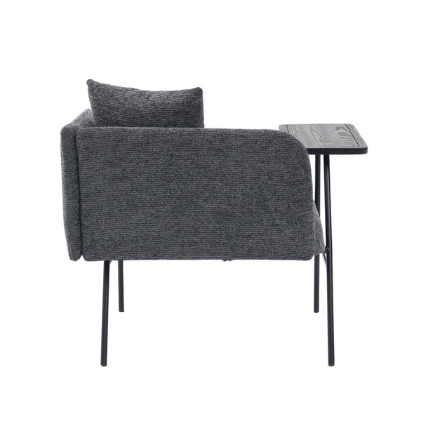 English Elm Leisure Linen Accent Chair with Built-in Side Table Pockets and Lumbar Pillow Modern Dark Gray W395P453309