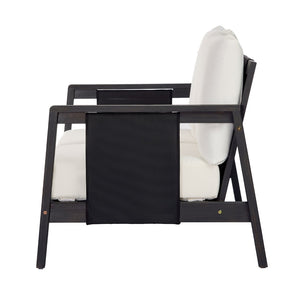English Elm 2 Piece Outdoor Acacia Wood Loveseat and Coffee Table Set with Textilene Weave Cushions Dark Grey,White+Black N768P368824D