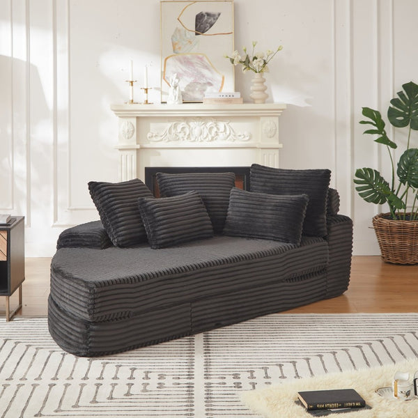 English Elm 78.5-inch Corduroy Modular Semi-circular Sofa Bed Sculptural Lounger with Neck Support W834P385980
