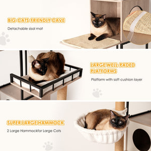 English Elm 63" Rustic Gray Cat Tower with Hidden Litter Enclosure Sisal Posts and Washable Perch W1687P304383