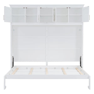 English Elm Full Size Murphy Wall Bed with Top Cabinet Storage for Studio or Guest Room LP006664AAK-1