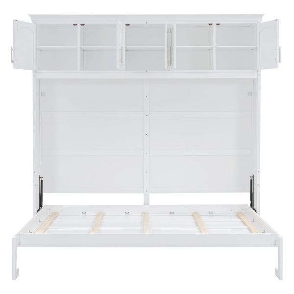 English Elm Full Size Murphy Wall Bed with Top Cabinet Storage for Studio or Guest Room LP006664AAK-1