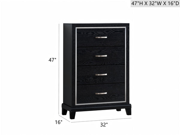 English Elm Livingston 4-Drawer Chest with Wood Grain Finish, Dovetail Construction & Brushed Steel Handles, Durable Storage Solution Black 33.66 L x 18.5 W x 48.03 H B078P366199