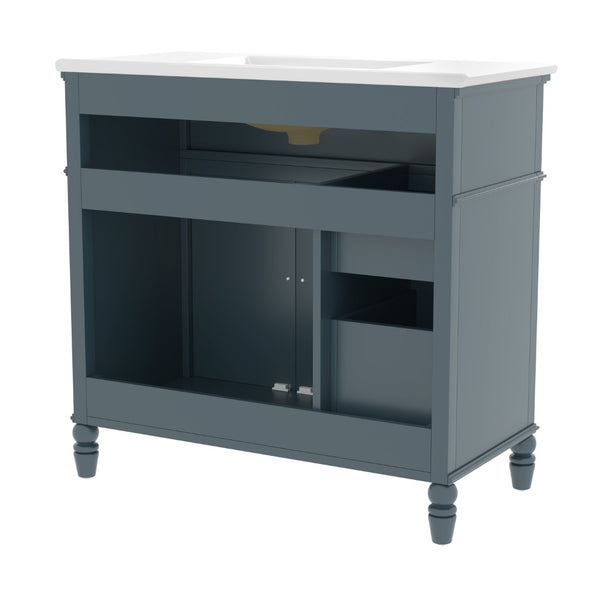 English Elm [video] 36 Inch Freestanding Bathroom Vanity Acacia Wood Legs Ceramic Sink Soft Close Blue Gray N759S340019C