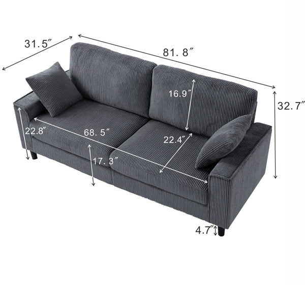 English Elm 81.8"corduroy Ribbed Upholstered 2-seater Sofa with Iron Wood Frame for Living Room Gray W5515P488194