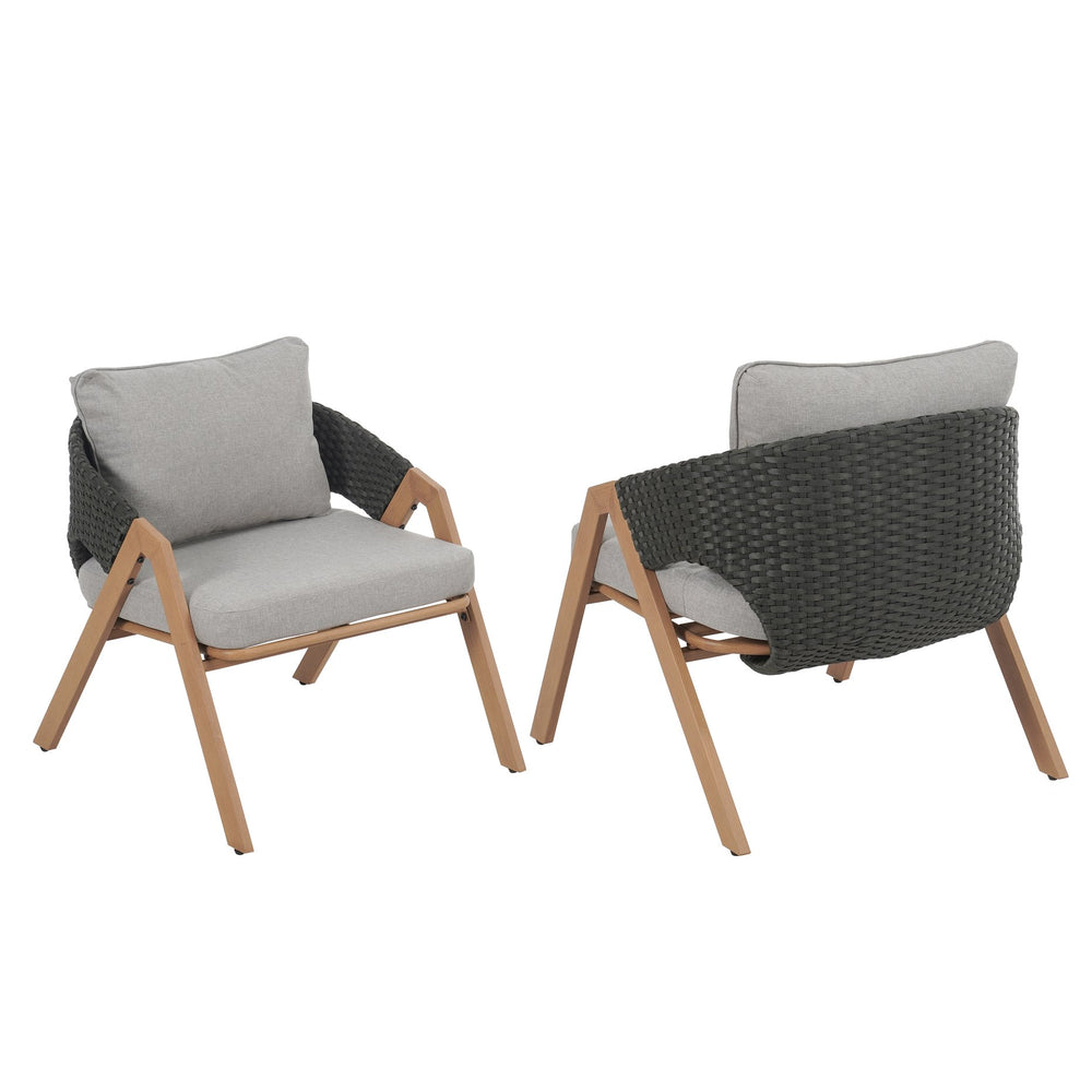 English Elm Christopher Knight Home® - Patio Weather-Resistant Wicker Chairs with Removable Water-Repellent Cushions, Durable Steel Frame Set Grey,Teak 39.5 L x 27 W x 16.5 H N776P271809L