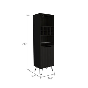 English Elm Sheffield Industrial Bar Cabinet with Eight Bottle Cubbies and Steel Legs for Home Entertaining B128S00158