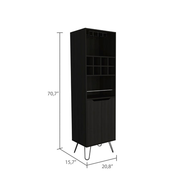 English Elm Sheffield Industrial Bar Cabinet with Eight Bottle Cubbies and Steel Legs for Home Entertaining B128S00158