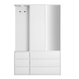 English Elm 8 Drawer Tall Chest Slim Particleboard Build Smooth Gliding Storage for Bedroom Closet White W409S00008
