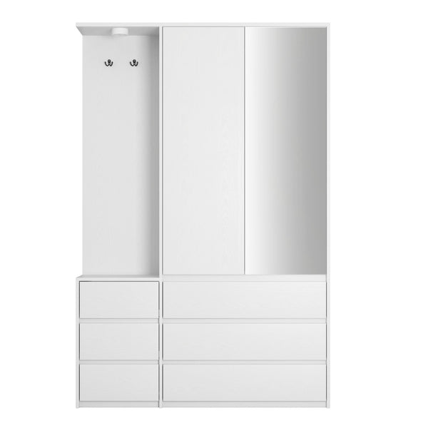 English Elm 8 Drawer Tall Chest Slim Particleboard Build Smooth Gliding Storage for Bedroom Closet White W409S00008
