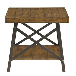 English Elm Wallace & Bay - Brown End Table - Rustic Solid Wood Design With Steel-Gray Accents For Modern Living Spaces B2709P212391-GIGA