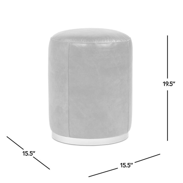 English Elm Nico Genuine Leather Drum Ottoman Stool with Brass Base for Living Room or Bedroom B2719P485493