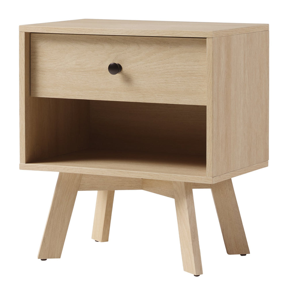 English Elm Walker Edison - Mid-Century minimalist 1-drawer nightstand with open cubby, warp-resistant MDF, sleek metal glides and hardware ideal for bedrooms Light Brown 23.25 L x 14.75 W x 6.68 H B185P168890