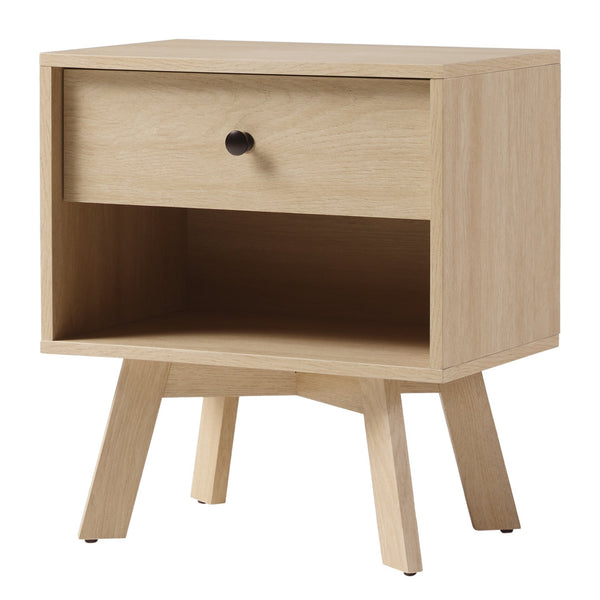 English Elm Walker Edison - Mid-Century minimalist 1-drawer nightstand with open cubby, warp-resistant MDF, sleek metal glides and hardware ideal for bedrooms Light Brown 23.25 L x 14.75 W x 6.68 H B185P168890