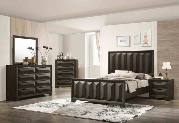 English Elm Beautiful Espresso Wood Panel Queen Bed Set with Two Nightstands for Transitional Bedroom B2741S00897