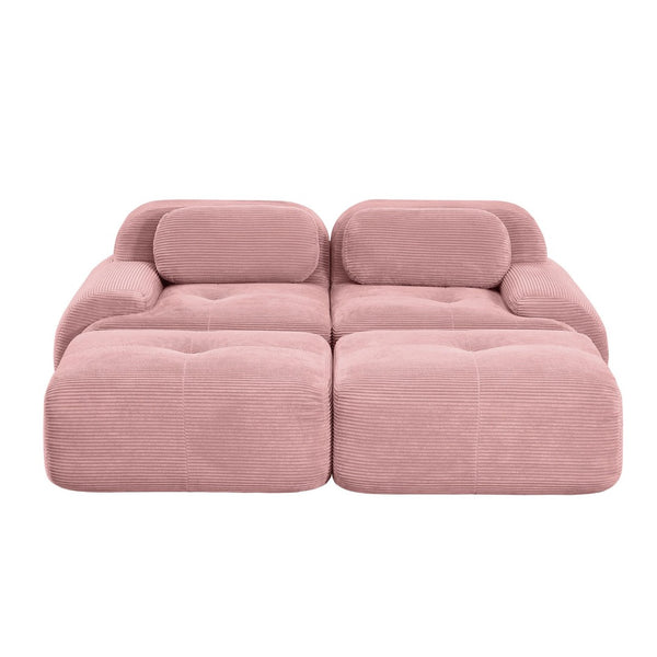 English Elm 2-seat Corduroy Modular Sectional Sofa Ergonomic Curved Design for Living Room Lounge W714S01405