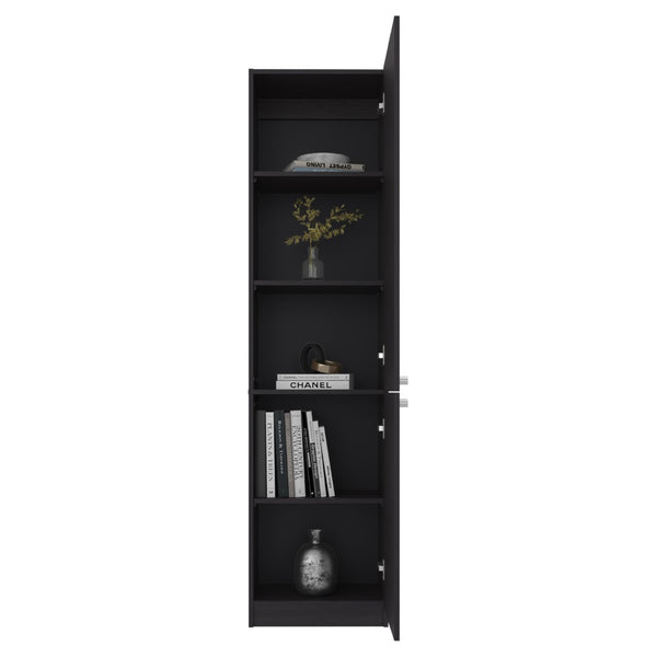 English Elm Kudai Tall Narrow Wenge Storage Cabinet Five Open Shelves Modern Minimalist Design B128P485419