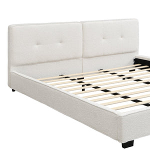 English Elm Christopher Knight Home® - King Size Boucle Bed Frame – Modern Upholstered Platform With Curved Headboard & Soft Corners, Beige N757P235227W