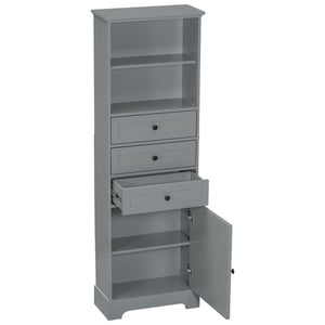 English Elm Gray Tall Storage Cabinet with 3 Drawers, Adjustable Shelves, Anti-Dump Device for Bathroom Office Home Organizing 42x23.75x6.5 WF323347AAE
