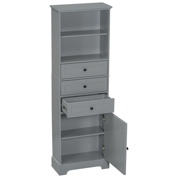 English Elm Gray Tall Storage Cabinet with 3 Drawers, Adjustable Shelves, Anti-Dump Device for Bathroom Office Home Organizing 42x23.75x6.5 WF323347AAE