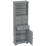 English Elm Gray Tall Storage Cabinet With 3 Drawers and Adjustable Shelves For Bathroom, Study, Office and Interior, Mdf Board With Painted Finish