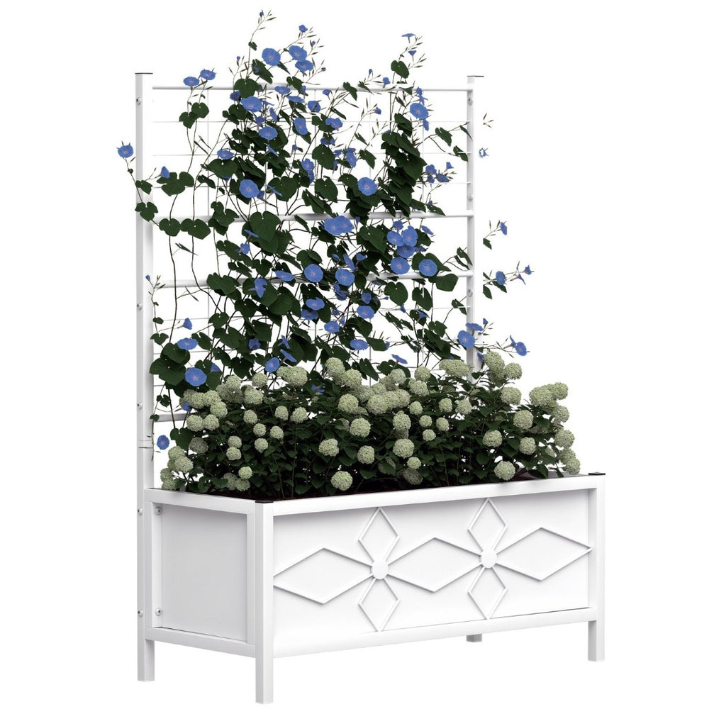 English Elm Outsunny Galvanized Steel Raised Planter with Built-in Trellis for Vertical Garden Growth W2225P485616