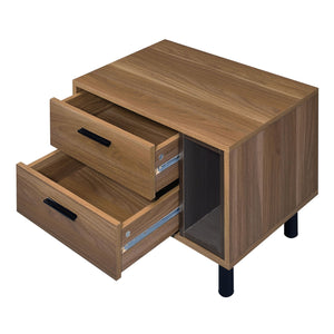 English Elm Brown Brown oak and black 2-drawer nightstand with open shelf, sleek modern accent table for storage and style B062P186504