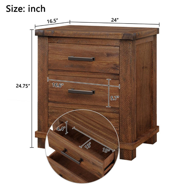 English Elm Rustic Reclaimed Pine 3-drawer Nightstand Set Farmhouse Bedroom Antique Finish BS701P455591D