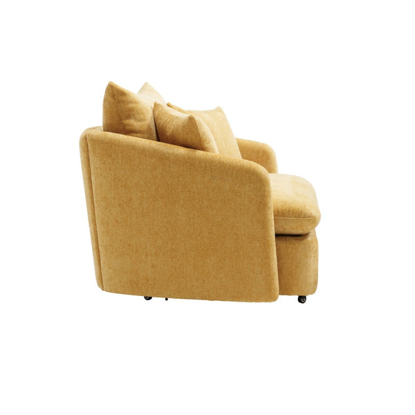 English Elm 360° 360 Swivel Oversized Chenille Armchair with Pocket Spring Seat and Three Throw Pillows Yellow W1361S00054