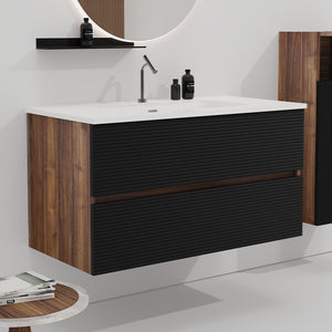 English Elm Gloria 36" Wall-Mounted Floating Bathroom Vanity With Ceramic Sink & Walnut Accents For Modern Style W1865S00125