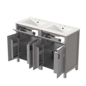 English Elm Modern 48 Inch Freestanding Bathroom Vanity Dual Ceramic Sinks Soft Close Gold Handles Grey N729P000008E