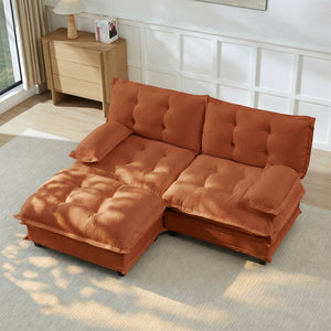 English Elm 77" L-shaped Chenille Cloud Sectional Sofa with Ottoman Deep Cushioned Modular Couch Orange W714S01735