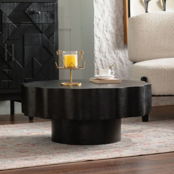 English Elm Scalloped Wave Edge Coffee Table Sculptural Low Profile Modern Living Room Accent Black W3081P389074