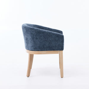 English Elm Mid Century Barrel Accent Chair Chenille Upholstery Rubberwood Legs Dining Room Blue W1143P449337