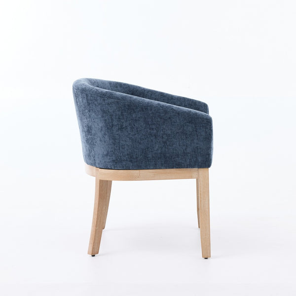 English Elm Mid Century Barrel Accent Chair Chenille Upholstery Rubberwood Legs Dining Room Blue W1143P449337