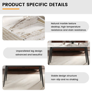 English Elm 55.12" Modern Artificial Stone Dining Table With Black Metal Legs - Seats 6, Easy Maintenance & Chic Design P2 W1535S00493-GIGA