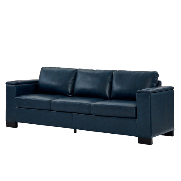 English Elm Two Two-Piece 5-Seater Sofa Set with Cup Holder & Storage, Polyester Upholstery, Solid Wood Frame, Coil Spring Seats, Removable Covers, Modern Square Arm Design for Living Room Comfort and Durability Navy Blue W1097S00204