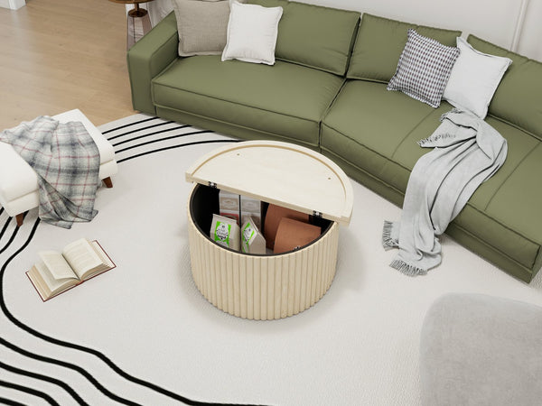 English Elm Coffee Table - Modern Round Accent Table With Flip-Top Design For Small Spaces & Living Rooms W688P248119