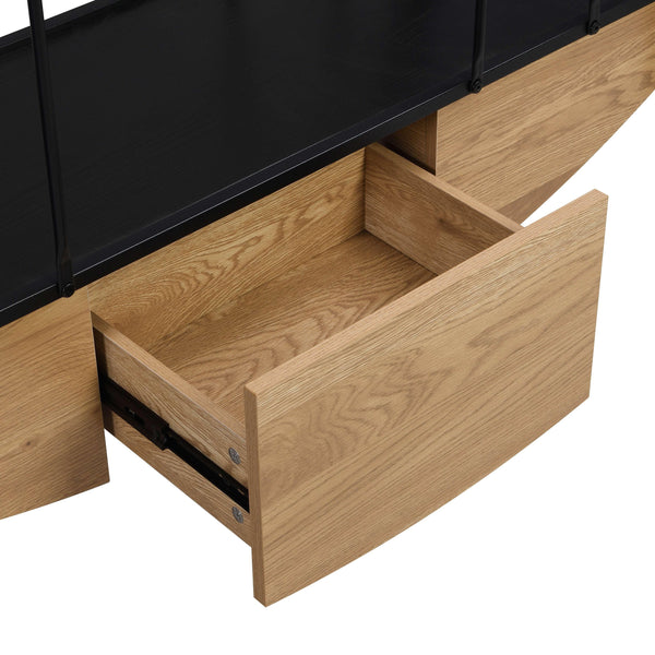 English Elm Sailboat-Inspired Industrial 4-Tier Bookshelf with Drawer — Nautical MDF & Metal Display Rack for Home Decor Black W2317P253500