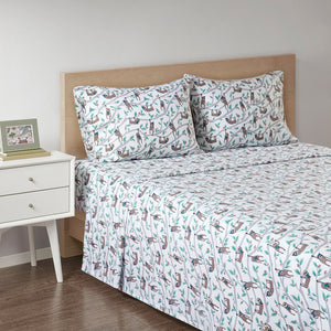 JLA Home True North by Sleep Philosophy - Printed ultra-soft cotton flannel sheet set — brushed warmth, OEKO-TEX certified, cozy winter comfort Multi Sloth TN20-0371