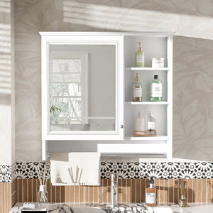 English Elm 30 Inch Wall Mount Mirror Cabinet Mdf Storage with Soft Close Hinges Bathroom Vanity White N710P186086K
