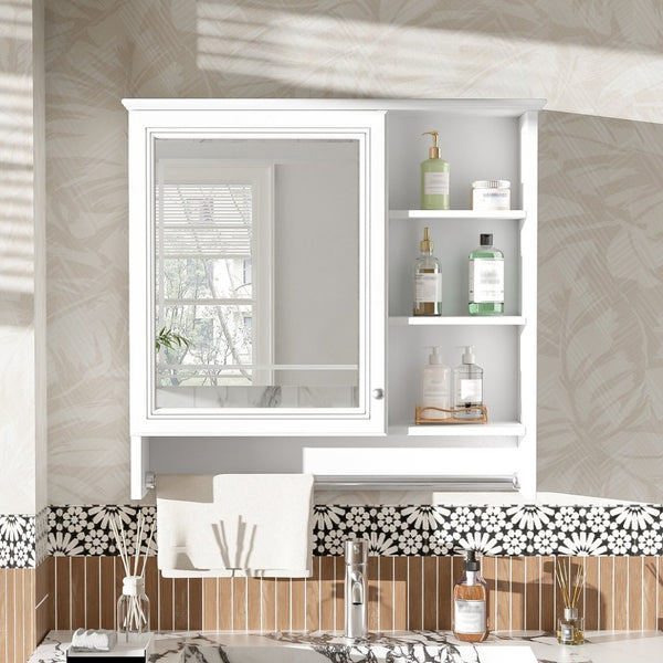 English Elm 30 Inch Wall Mount Mirror Cabinet Mdf Storage with Soft Close Hinges Bathroom Vanity White N710P186086K
