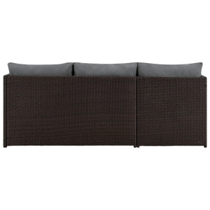 English Elm Menton 3-Piece Sectional Set with Chaise and Waterproof Removable Cushions, Steel Rattan Frame Brown+Gray B365P397654