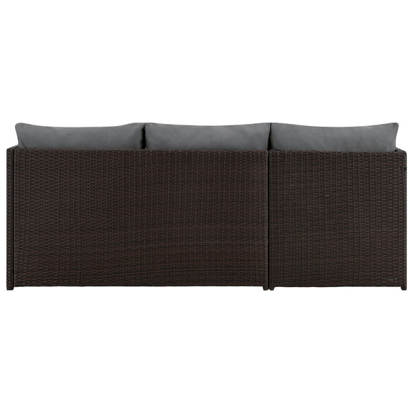 English Elm Menton 3-Piece Sectional Set with Chaise and Waterproof Removable Cushions, Steel Rattan Frame Brown+Gray B365P397654