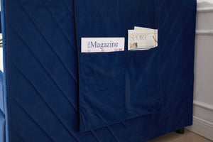 English Elm Twin Velvet Upholstered Daybed with Trundle, V-Pattern Backrest, USB Port, Side Pockets, Sturdy Design Navy W1361S00044