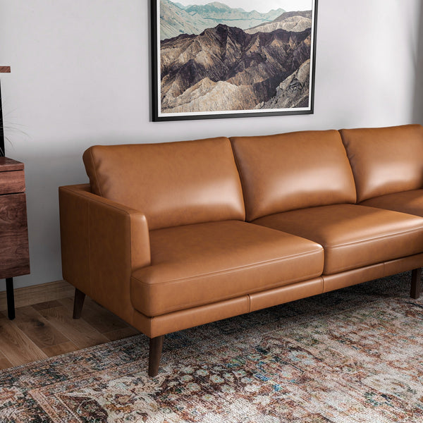 English Elm Ashcroft Furniture - Lore L-Shaped Genuine Leather Sectional In Cognac Tan - Stylish Mid-Century Modern Comfort For All B183S00028
